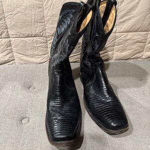 Tony Lama Black Cowboy Boots with Reptile Texture